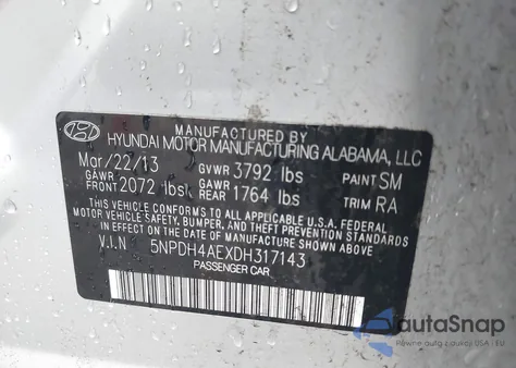 2013 Hyundai Elantra Gls from USA, damaged, VIN 5NPDH4AEXDH317143